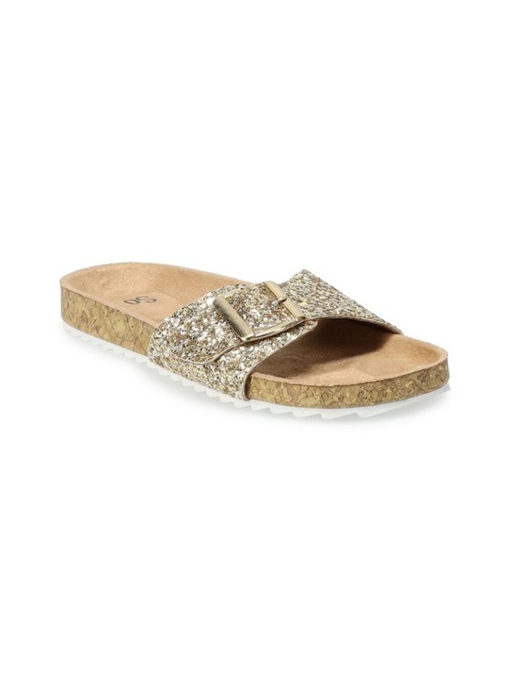 SO Calliee Girls Slide Sandals Gold Cork Sole Adjustable Strap Size 13